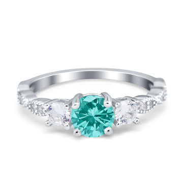 Art Deco Vintage Engagement Ring Round Simulated Paraiba Tourmaline CZ 925 Sterling Silver